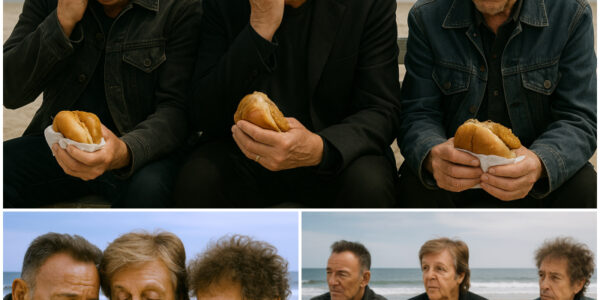 On a tranquil afternoon in Asbury Park, Bruce Springsteen invited Paul McCartney and Bob Dylan to join him on an old weathered bench overlooking the restless sea — the very place where he once penned the anthem “Born to Run.” The three legends sat side by side, sharing simple fish sandwiches, their voices weaving stories as they exchanged fragments of their remarkable journeys.