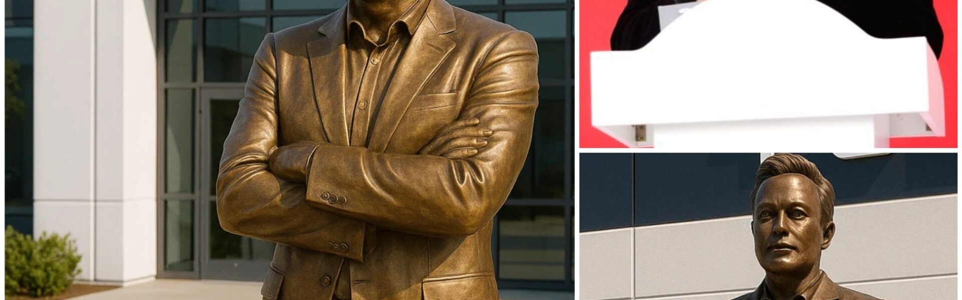 BREAKING NEWS: Elon Musk Statue Revealed at Tesla Headquarters — But the Inscription and Hidden Object Spark Global Shock