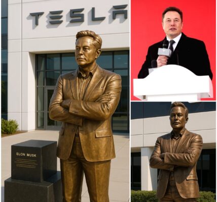 BREAKING NEWS: Elon Musk Statue Revealed at Tesla Headquarters — But the Inscription and Hidden Object Spark Global Shock