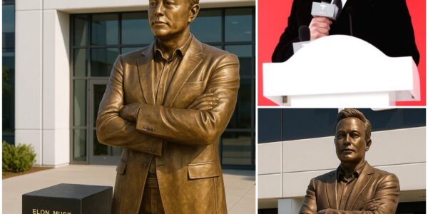 BREAKING NEWS: Elon Musk Statue Revealed at Tesla Headquarters — But the Inscription and Hidden Object Spark Global Shock