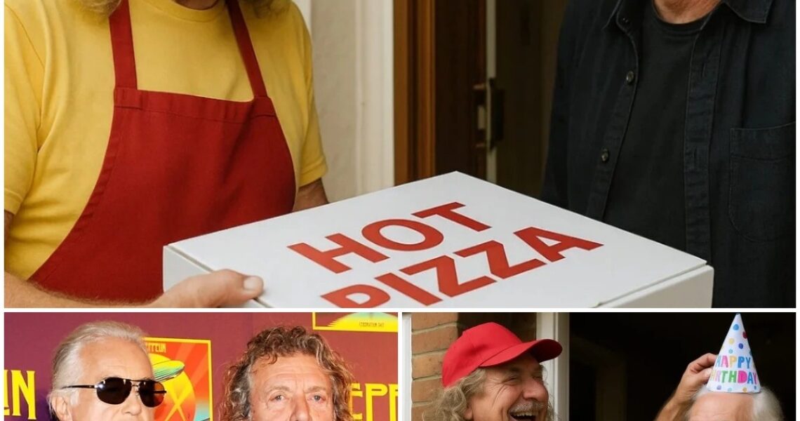 Robert Plant dressed up as a pizza delivery guy to throw Jimmy Page a surprise birthday party — planned quietly for three months, so well hidden that Jimmy thought it was a joke! No fanfare, no big stage…