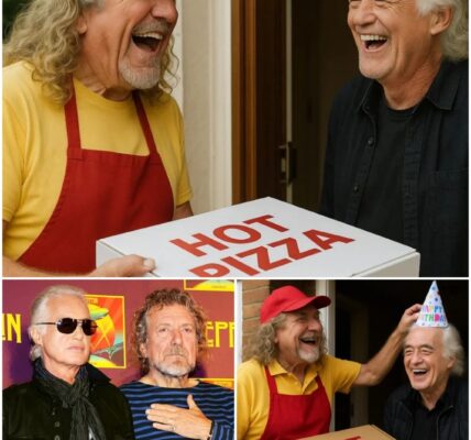 Robert Plant dressed up as a pizza delivery guy to throw Jimmy Page a surprise birthday party — planned quietly for three months, so well hidden that Jimmy thought it was a joke! No fanfare, no big stage…