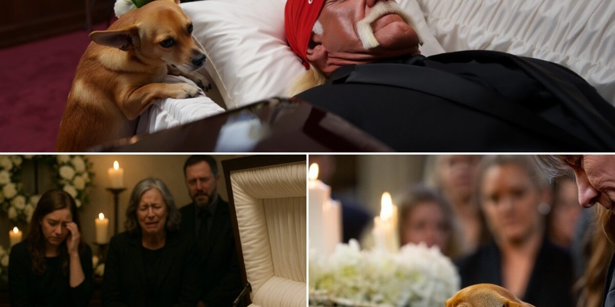HEARTBREAKING NEWS: At the last tribute to WWE icon Hulk Hogan, surrounded by white wreaths and the soft shimmer of candlelight, his cherished Chihuahua — Duke — was carried by the family to rest quietly by the casket, his mournful eyes still seeking the resonant, familiar voice that once summoned him.