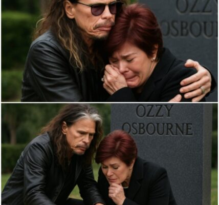 The cemetery fell into a heavy silence as Steven Tyler, dressed in black and visibly shaken, wrapped Sharon Osbourne in a tight embrace in front of Ozzy’s freshly covered grave, a moment so raw it brought mourners to tears