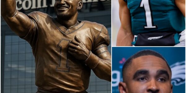 IMMORTAL IN PHILADELPHIA: A giant 12,000-pound statue of Jalen Hurts has been unveiled outside Lincoln Financial Field. Jalen Hurts is immortalized in bronze by the Philadelphia Eagles, but it's the secret hidden inside the statue's pedestal and the inscription on the plaque that really shocked the world.