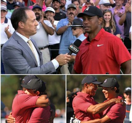 BREAKING NEWS: After his final putt at Augusta, Tiger Woods silenced the world with seven haunting whispers for his son. His eyes welled up with tears, his voice choked up… then he said the unthinkable. The crowd held its breath, even the toughest reporter shed tears, and the next moment on the green… made the entire stadium burst into tears.