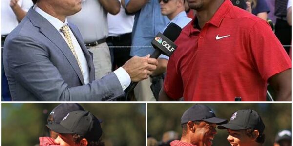 BREAKING NEWS: After his final putt at Augusta, Tiger Woods silenced the world with seven haunting whispers for his son. His eyes welled up with tears, his voice choked up… then he said the unthinkable. The crowd held its breath, even the toughest reporter shed tears, and the next moment on the green… made the entire stadium burst into tears.