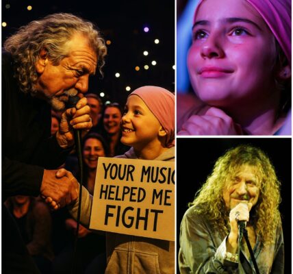 During his Manchester show, Robert Plant noticed a young fan in the front row wearing a headscarf and holding a sign that read, “Your music helped me fight”.