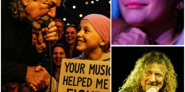 During his Manchester show, Robert Plant noticed a young fan in the front row wearing a headscarf and holding a sign that read, “Your music helped me fight”.