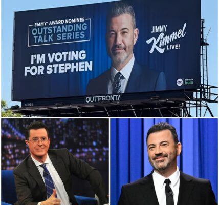 Jimmy Kimmel has put up a billboard endorsing Stephen Colbert for an Emmy, but the “we’re all in this together” statement was part of his joke