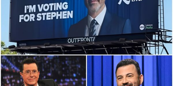 Jimmy Kimmel has put up a billboard endorsing Stephen Colbert for an Emmy, but the “we’re all in this together” statement was part of his joke