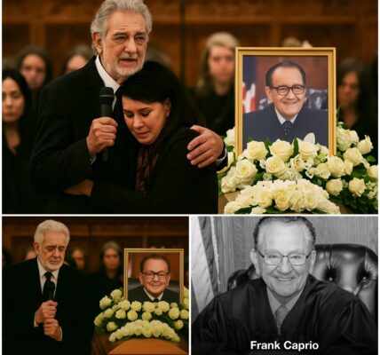 At Judge Frank Caprio’s funeral, the chapel was heavy with sorrow. Joyce E. Caprio sat in the front row, her hands trembling as her gaze lingered on the casket of her beloved husband. When Plácido Domingo slowly rose, the air shifted—his presence noble yet tender. With every step, he carried not the grandeur of a world stage, but the warmth of a friend. His gentle words and comforting embrace offered Joyce a moment of solace amidst the overwhelming grief.