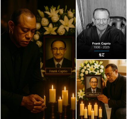 At Judge Frank Caprio’s funeral, a hush swept through the chapel when Tiger Woods appeared. Years ago, he had once stood in Caprio’s courtroom, where fairness and compassion left a mark on his life. Now, he walked slowly toward the judge’s portrait, his eyes heavy with grief. In silent tribute, Tiger bowed his head—an unexpected, heartfelt farewell.