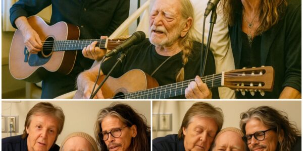 Whispers raced through Nashville: Willie Nelson was back in the hospital, his breathing faltering. Fans braced for the worst—yet gasps followed when Paul McCartney and Steven Tyler appeared, striding into his dimly lit room. The outlaw lay frail against his pillows, but his smile flickered as the rock legends clasped his hands. Nurses paused in the doorway, stunned at the sight—rebels of music now gathered in quiet reverence. Was this a farewell, or something deeper? For a heartbeat, the ward dissolved into decades of songs and smoke, as three giants turned a sterile night into a living hymn.
