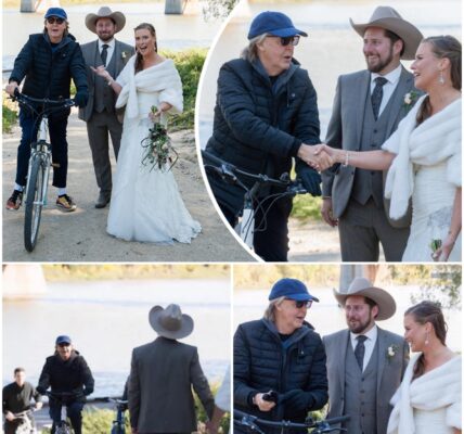 In an unforgettable and surprising moment, Sir Paul McCartney, while riding his bike past a waterfront wedding, decided to photobomb a couple’s special moment. Jen Roscoe and Steve Gregg, who were posing for their wedding photos, couldn’t believe their eyes when they saw the 76-year-old rock legend cruising by.