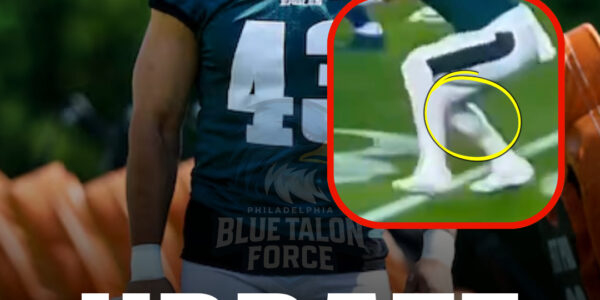 [VIDEO] Slow-motion video zooms in to show Eagles player's leg explodes in horror during season opener against Cowboys . He was checked out and got horrifying results