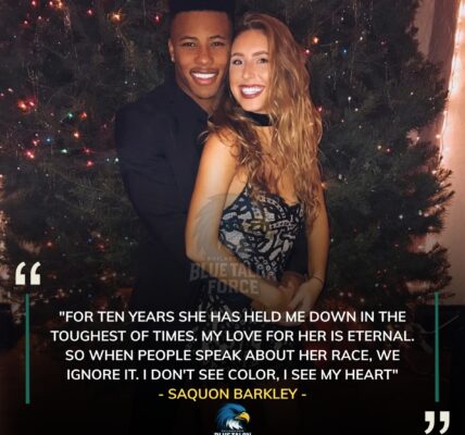 Philadelphia Eagles Star Running Back Saquon Barkley addresses backlash over engagement to longtime girlfriend. ‘I don’t see color’