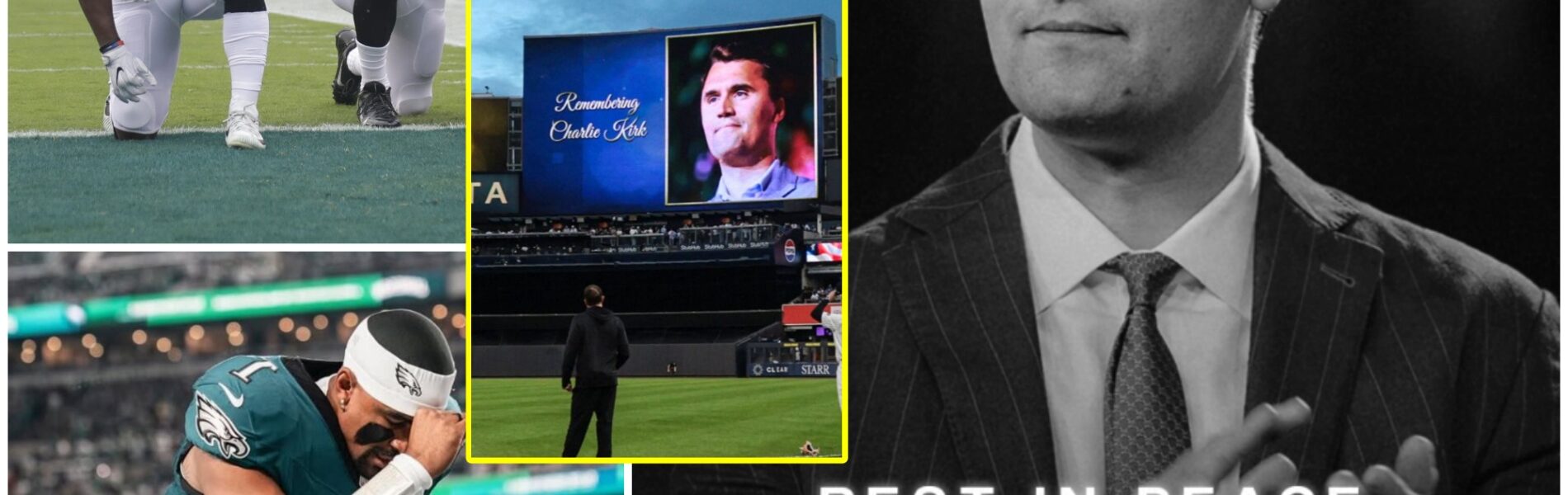 JUST IN: Philadelphia Eagles Practice Field Holds Moment Of Silence For Turning Point Usa Founder Charlie Kirk After He Was Assassinated At A College Event In Utah. Jalen Hurts Is A Vocal Critic Of Charlie Kirk's Acts Of Terrorism And Supports And Continues To Oppose LGBT And Woke