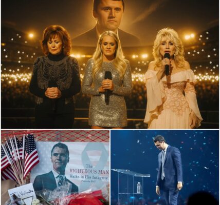 Nobody saw it coming. Before 90,000 souls and millions glued to their screens, three queens of country walked into the light together. Dolly Parton’s hands clasped tight, her eyes glistening. Reba McEntire held the mic close to her heart, her voice a whisper before it soared. Kelly Clarkson stood beside them, tears streaking her face as she took the harmony higher. Their voices, strong yet broken, rose not for applause but as a farewell to Charlie Kirk, gone too soon at 31. The stadium fell into sacred silence — phones lifted like candles, a sea of light and tears honoring a life that ended far too early.