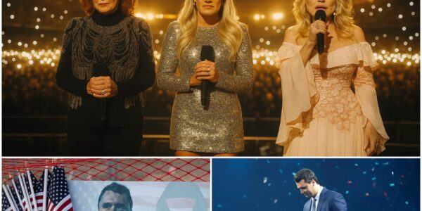 Nobody saw it coming. Before 90,000 souls and millions glued to their screens, three queens of country walked into the light together. Dolly Parton’s hands clasped tight, her eyes glistening. Reba McEntire held the mic close to her heart, her voice a whisper before it soared. Kelly Clarkson stood beside them, tears streaking her face as she took the harmony higher. Their voices, strong yet broken, rose not for applause but as a farewell to Charlie Kirk, gone too soon at 31. The stadium fell into sacred silence — phones lifted like candles, a sea of light and tears honoring a life that ended far too early.