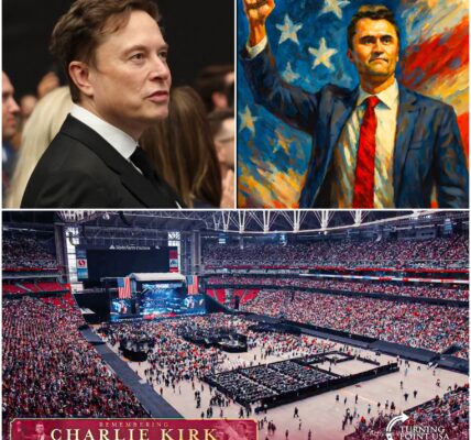 “When Elon Musk stepped onto the field to honor Charlie Kirk, the stadium shook with emotion. The world’s richest man, usually unshakable, fought back tears as thousands rose to their feet, hearts beating as one. In that moment, it was clear—Charlie’s legacy was not measured in wealth or power, but in the lives he touched, the voices he inspired, and the fire he left burning in a generation.”🕊️