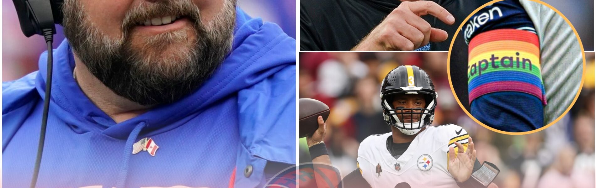 GIANTS COACHES PROTEST AFTER HARBAUGH CALLS FOR RUSSELL WILSON TO BE SUSPENDED FOR REFUSING TO WEAR THE PRIDE CAPTAIN'S ARMBAND