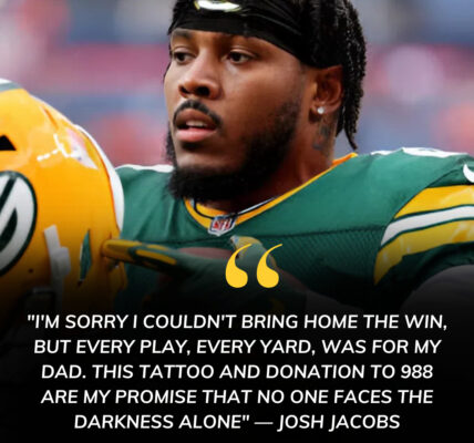 During the PackersâBrowns clash, fans noticed a striking tattoo on Josh Jacobsâ arm â the colors, the symbol, and the number â988â, the Suicide & Crisis Lifeline. After the loss, Jacobs choked up: âIâm sorry, Dad⌠I couldnât bring home the win, but every ounce of me is for you.â Then came his stunning pledge â a $988,000 donation to the Lifeline, declaring: âEveryone deserves to live in a loving environment.â