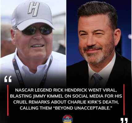 "Enough is enough! — NASCAR Legend Rick Hendrick lashes out at Jimmy Kimmel over shocking Charlie Kirk comments. Hendrick slammed Kimmel for turning a tragic death into political fodder: “Some losses aren’t jokes or ratings—they’re human pain.” Fans and drivers rallied behind Hendrick, igniting social media outrage and calls to suspend Jimmy Kimmel Live! for crossing the line. Respect and decency became the rallying cry.