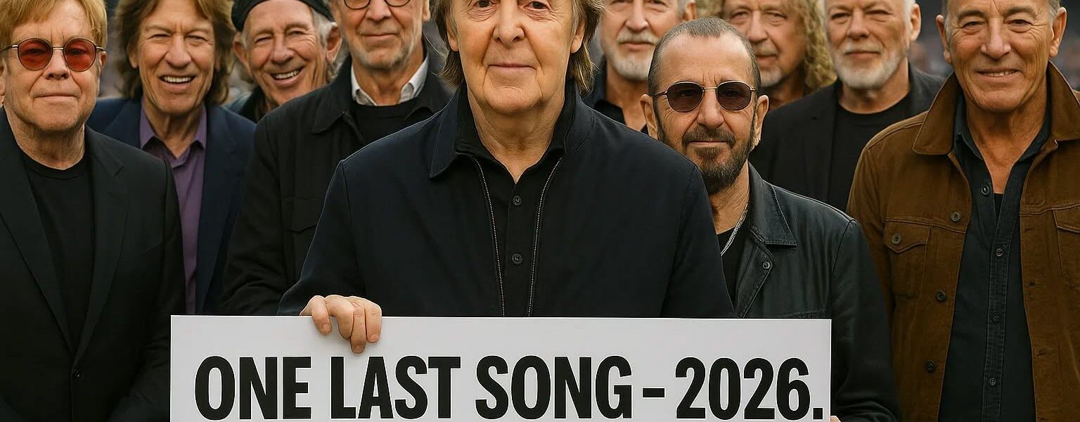 ONE LAST SONG – 2026 Twelve rock legends. One stage. One historic farewell. Paul McCartney, Ringo Starr, Eric Clapton, Elton John, Mick Jagger, Keith Richards, Roger Daltrey, Pete Townshend, David Gilmour, Brian May, Robert Plant, and Bruce Springsteen unite for the ultimate rock celebration—closing the golden era with unmatched energy, unforgettable hits, and a once-in-a-lifetime experience fans are calling “the greatest gathering in rock history.”