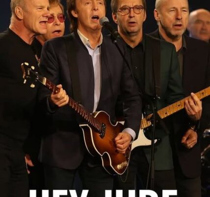 Paul McCartney, Sting, Elton John, Eric Clapton, Mark Knopfler, and Phil Collins — six giants of music, six unmistakable legacies. Together, they shared one stage, one spotlight, and one anthem: Hey Jude. The moment was nothing short of historic. The arena erupted as these legends blended their voices and instruments into a symphony of unity and timeless artistry. It wasn’t just a concert; it was a once-in-a-lifetime celebration of music’s power to unite generations — a performance the world may never witness again.