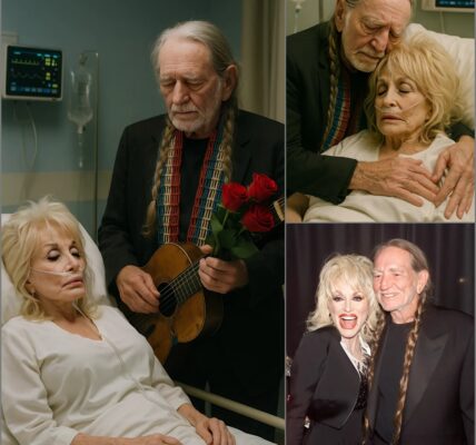 This evening, a quiet ward in a Nashville hospital became the setting for a moment no concert hall could contain. Willie Nelson, his battered guitar Trigger slung across his back, walked slowly toward a private room where his longtime friend Dolly Parton lay recovering after recent surgery. Willie said nothing at first. He simply pulled up a chair, set Trigger across his lap, and began to play a hushed, trembling version of “Always on My Mind.” The music filled the sterile room with warmth, turning antiseptic silence into something holy. Doctors and nurses paused in the hallway, listening as Dolly’s weary eyes glistened with tears. When the final note lingered, Willie leaned close, clasped Dolly’s hand, and murmured: “Sister, your song still shines — and so do you.”