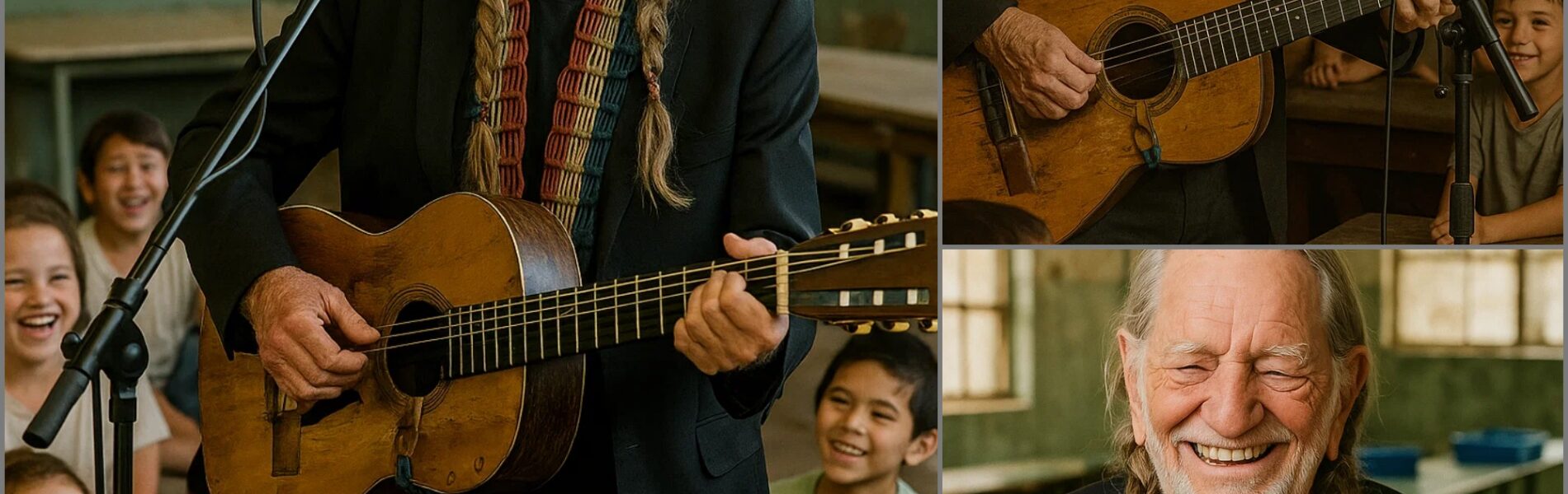 There was no marquee, no spotlight — just the hum of chatter inside a modest orphanage hall outside Austin. When Willie Nelson walked in, braids tucked beneath his bandana and Trigger slung over his shoulder, the children gasped as though a storybook character had stepped into their world. He strummed a gentle tune, his voice warm and steady, and the room seemed to glow. Laughter turned to quiet wonder, every note wrapping around them like a hug. And when the last chord faded, Willie leaned close to the children with a grin and whispered something that made them erupt in cheers ...👇