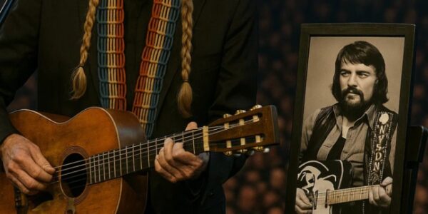 No one could have anticipated the weight of that night. When Willie Nelson stepped onto the stage, Trigger in his hands, the crowd felt this would not be an ordinary show. He sang a song once shared with Waylon Jennings — but this time, the harmony was gone. The stool beside him sat empty, silence filling the space where a voice used to be. It wasn’t just a concert; it was a farewell. As the final chord faded, Willie rested his hand on the empty stool and whispered something the microphone barely caught. The words lingered in the air, leaving the crowd certain there was more to Waylon’s story than anyone had ever been told.