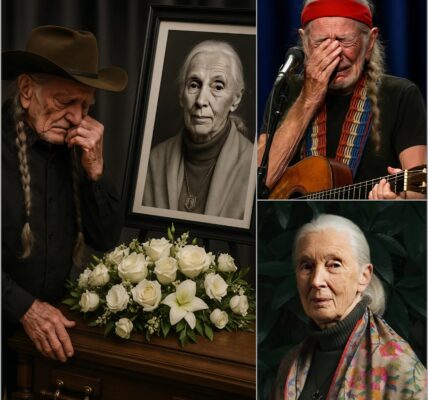 AN UNEXPECTED MOMENT: The Crowd Fell Silent as Willie Nelson Whispered One Final Line… No one saw it coming. Under dim lights, Willie Nelson was gently wheeled to the center of the stage — his hat tipped low, Trigger resting in his hands. Moments earlier, the arena thundered with cheers. Then, silence. He began to sing — not for fame, but in memory of Jane Goodall, his late friend and kindred spirit. Each word trembled with reverence, carrying her legacy through the air. But it was his final whisper, barely caught by the mic, that stunned 20,000 people into tears — a single, cryptic line fans are still replaying to understand what Willie truly meant.