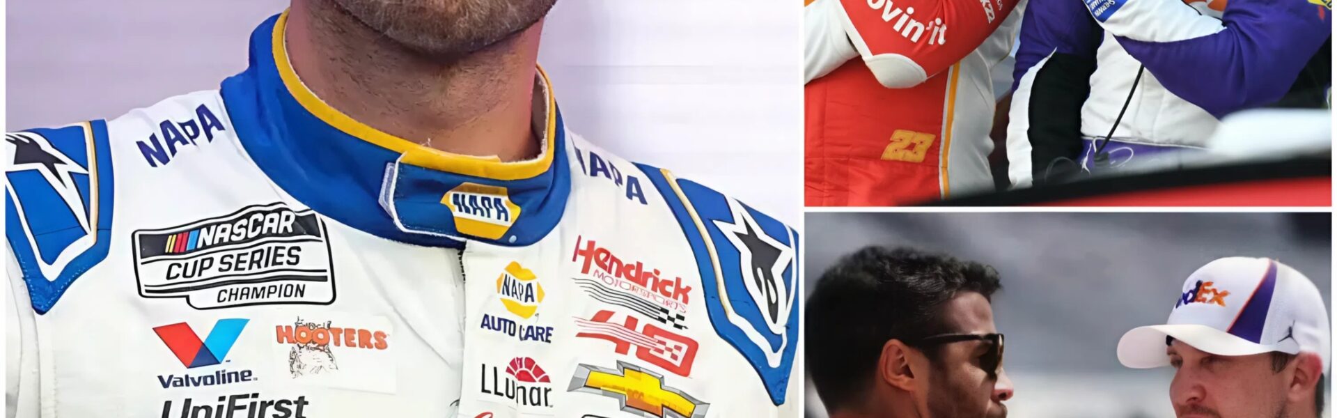 BREAKING: Denny Hamlin rages, Bubba Wallace explodes, both pointing straight at Chase Elliott: "You stole our win!". But the most shocking thing is the slow-motion footage showing a bizarre collision at the corner, leaked team radio information hinting that Elliott's "plan B" unceremoniously changed the course of the battle at the final corner, creating an unbelievable close encounter