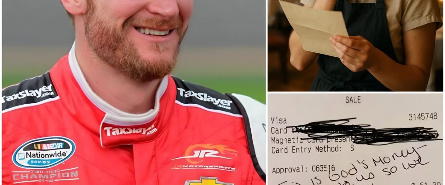 Lily, a 19-year-old waitress, had no idea the soft-spoken man at her table was NASCAR legend Dale Earnhardt Jr. He slipped out quietly, leaving only a folded receipt behind. When Lily opened it, she froze — then broke into tears. What Dale wrote wasn’t just kind… it changed her life forever.