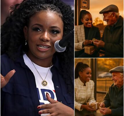 She Sat Beside a Lonely Veteran at a Bus Stop — and What Jasmine Crockett Placed in His Hands Moments Later Left Him Speechless…