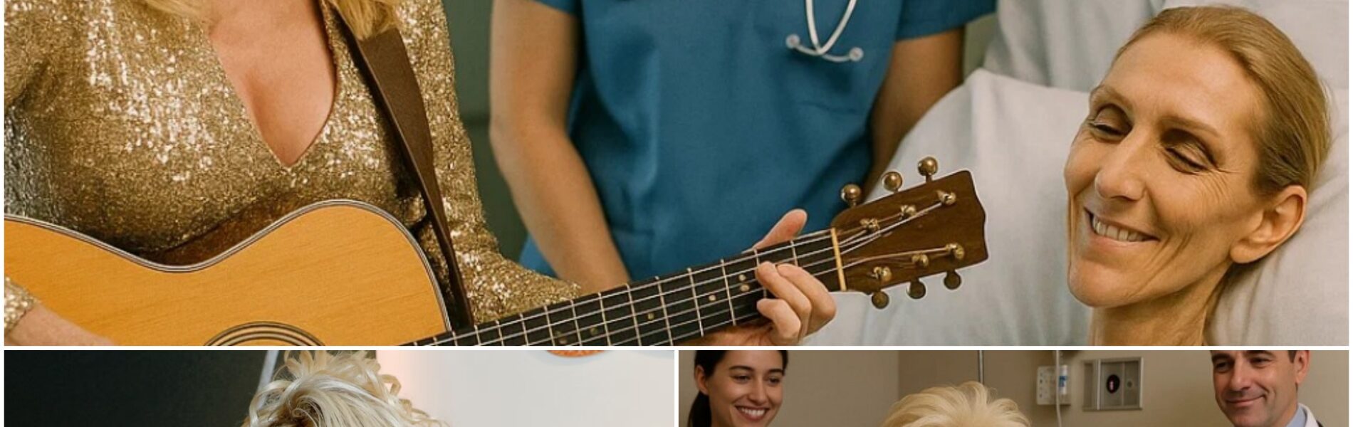 Dolly Parton sings softly beside Céline Dion’s hospital bed — one tear falls, one whisper echoes: “You’re still a legend, even if the stage fades.”