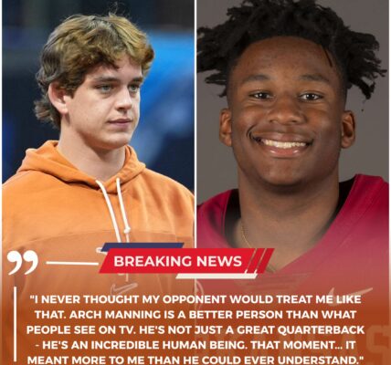 HEARTWARMING NCAA MOMENT: After Texas’ 52–37 Shootout Victory Over Arkansas, Arch Manning Walks Across the Field to Comfort KJ Jackson — Creating the Most Human Moment of the Night
