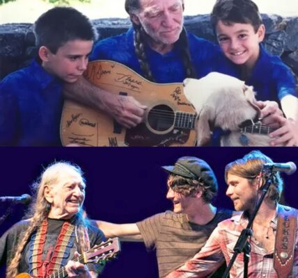 “HE TAUGHT THEM TO LISTEN BEFORE THEY SANG.” Before the crowds, before the smoke-filled stages, it was just Willie Nelson, his old guitar Trigger, and two little boys sitting cross-legged on the porch. He didn’t teach them fame — he taught them feeling.