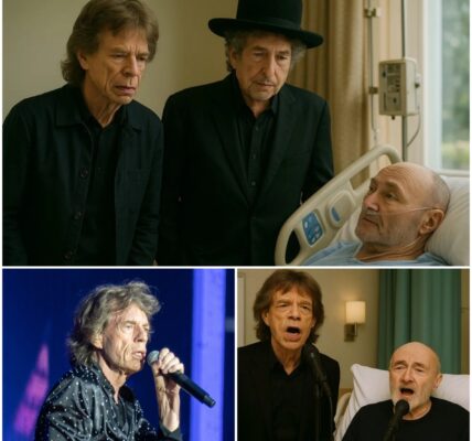 Mick Jagger, the eternal Rolling Stones frontman, walking through the quiet halls of a London hospital alongside Bob Dylan, the voice of a generation, to visit their longtime friend Phil Collins...