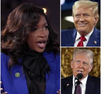 No podium. No notes. Jasmine Crockett walks straight to the edge of the marble, grabs a single live mic from a stunned reporter, and looks dead into every camera on Earth...