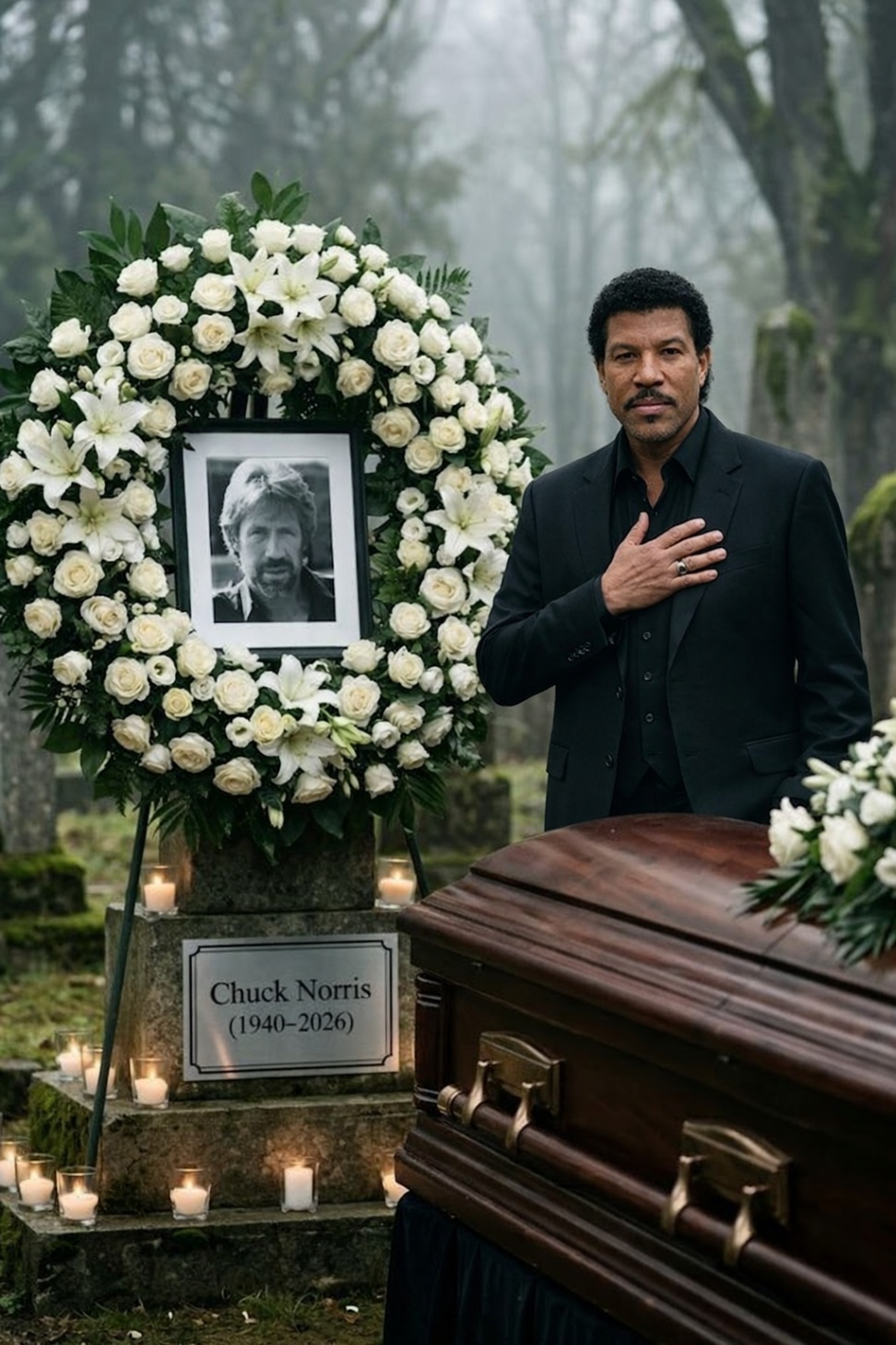 Lionel Richie quietly honors Chuck Norris, a legend gone but never forgotten.